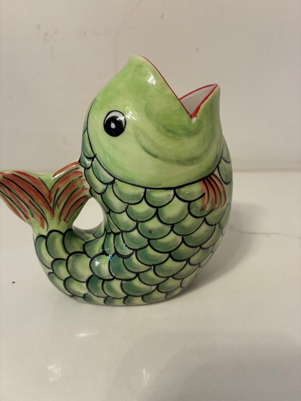 Green Koi Fish Bud Vase Ceramic Small 5.5" Whimsical Avant Garde